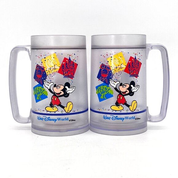 Walt Disney World Mickey Mouse Celebration Frosted LG Plastic Freezer Mugs Cups - Picture 1 of 10